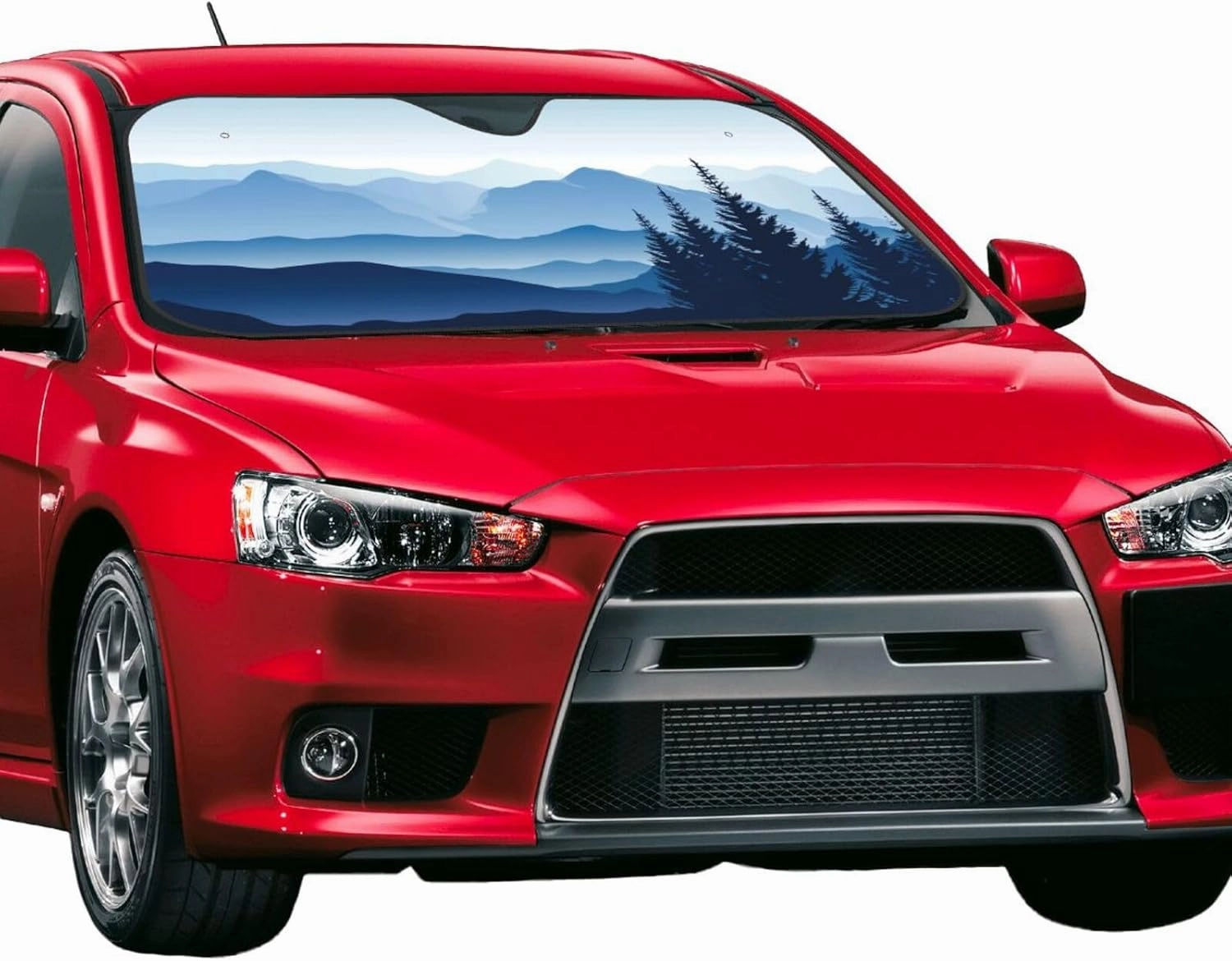 Smoky Mountain Landscape Morning in The Mountains Blue Windshield Sun Shade, Car Front Window Shades Cute Sunshade Cover Sun Visor Shield Block Automotive Interior Protector Blocks Uv Rays