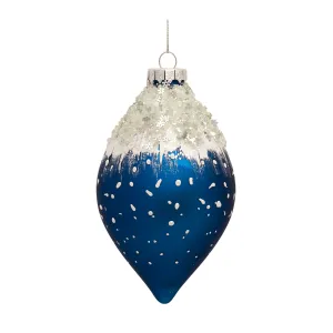 Snow Blue Glass Ball Ornament-Teardrop