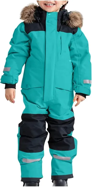Snow Suit for Kids One Piece Snowsuits Overalls Ski Suits Waterproof Winter Jumpsuit Warm Jackets with Hood