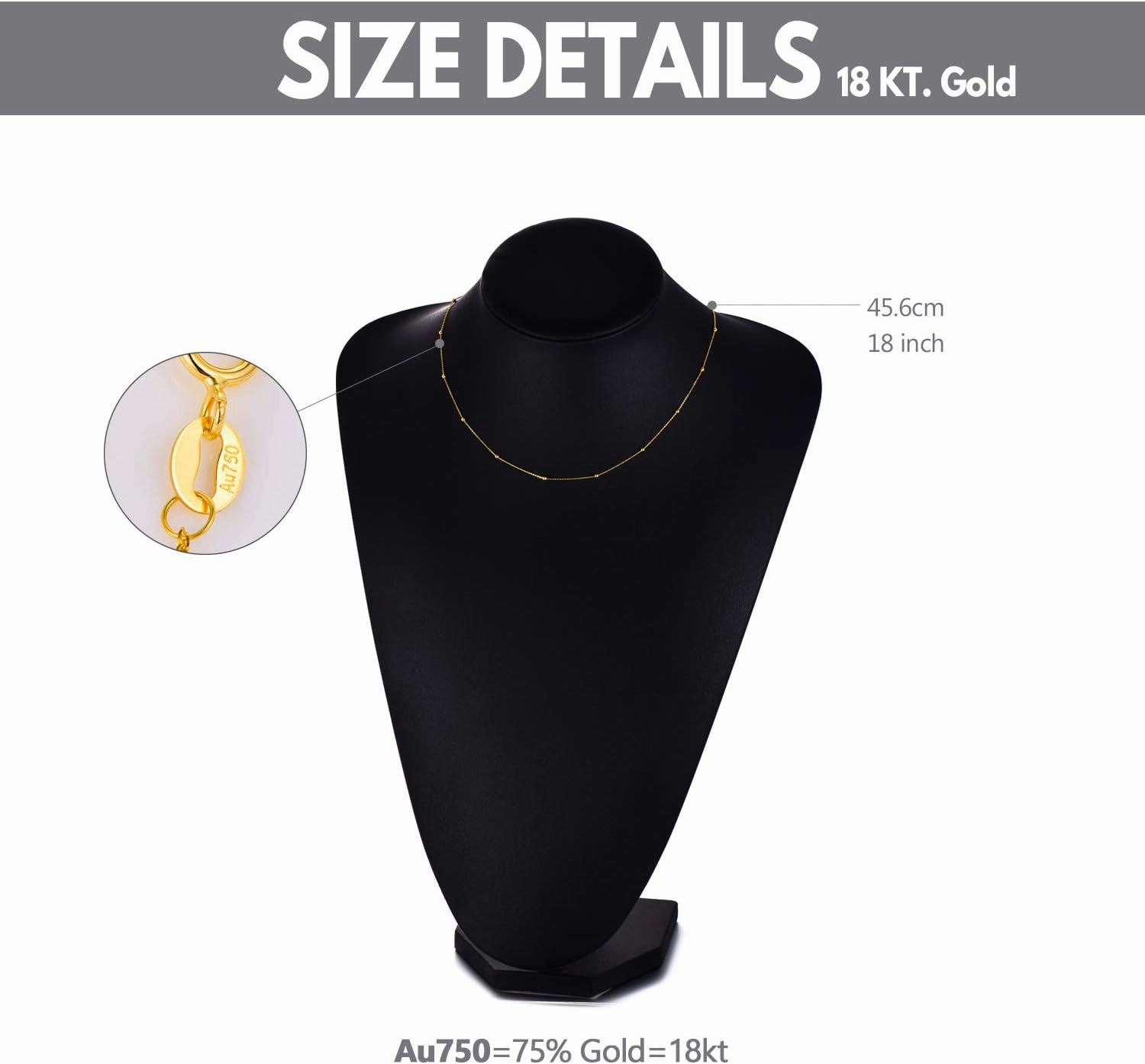 Solid 18k Gold Rosary Bead Ball Chain Necklace for Women, Real Gold Chain Necklace, 18"