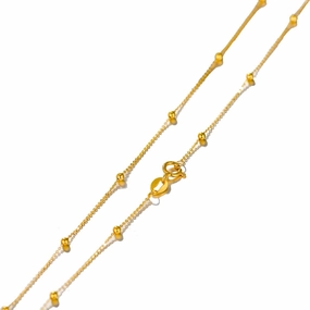 Solid 18k Gold Rosary Bead Ball Chain Necklace for Women, Real Gold Chain Necklace, 18"