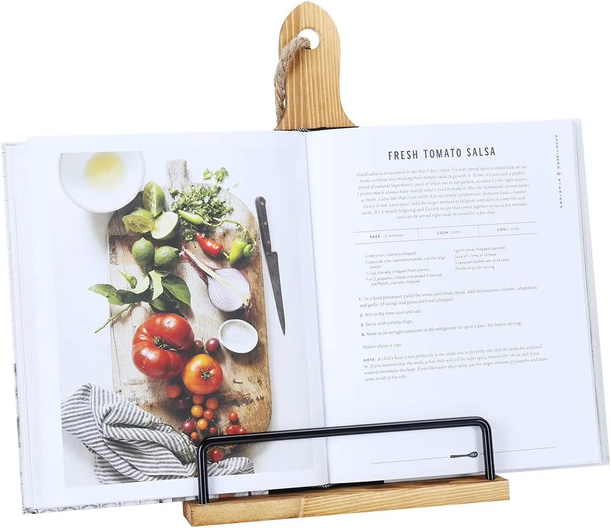 Soligt Cookbook Stand for Kitchen Counter Adjustable iPad Tablet Recipe Book Holder Rustic Wood Cutting Board Style - Brown