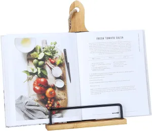 Soligt Cookbook Stand for Kitchen Counter Adjustable iPad Tablet Recipe Book Holder Rustic Wood Cutting Board Style - Brown