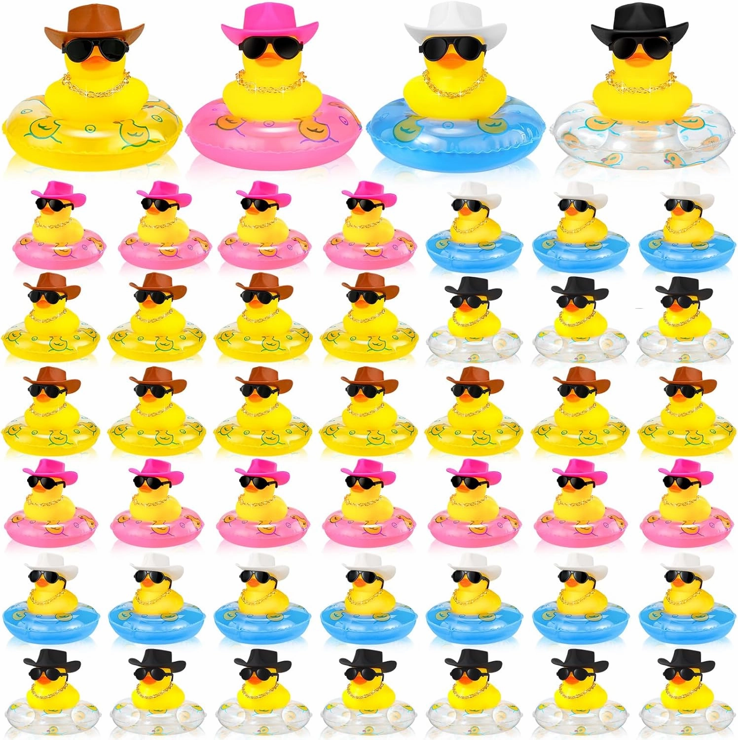 Sosation 24 Pcs Cowboy Rubber Duck Bulk Mini Car Yellow Duckies Bath Toys Party Favor with Mini Hat Swim Circle Necklace Sunglasses Car Ornaments for Summer Birthday Swimming Supplies(Novel Style)