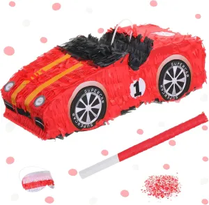Sotiff Race Car Piñata with Blindfold Bat Confetti, 16 x 5 x 7'' 3D Mexican Race Car Piñata for Birthday Party Supplies, Exciting Party Games for Boy Girl Baby Shower Back to School Photo Booth Prop