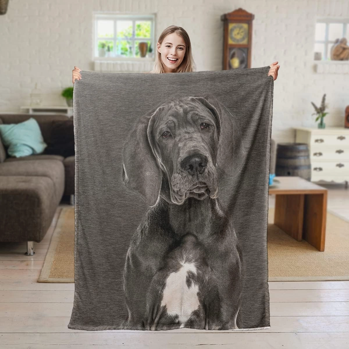SOULZZZ Grey Great Dane Flannel Throw Blanket for Women Girls Kids Soft Warm Dog Fleece Blanket Cute Animal Pet Blanket for Dog Lovers Home Decor