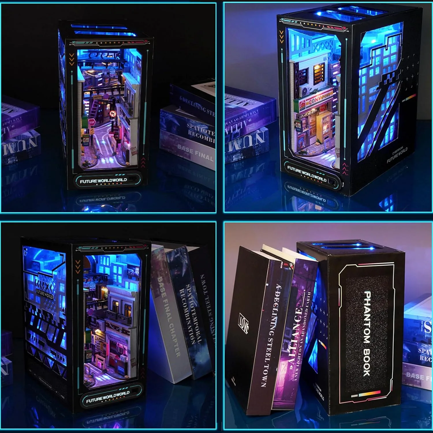 Spilay DIY Book Nook Kit, DIY Dollhouse Booknook Bookshelf Insert Decor Alley, Bookends Model Build-Creativity Kit with LED Light for Teens and Adults Birthday TC36