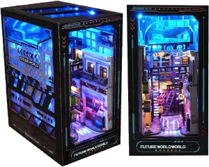 Spilay DIY Book Nook Kit, DIY Dollhouse Booknook Bookshelf Insert Decor Alley, Bookends Model Build-Creativity Kit with LED Light for Teens and Adults Birthday TC36