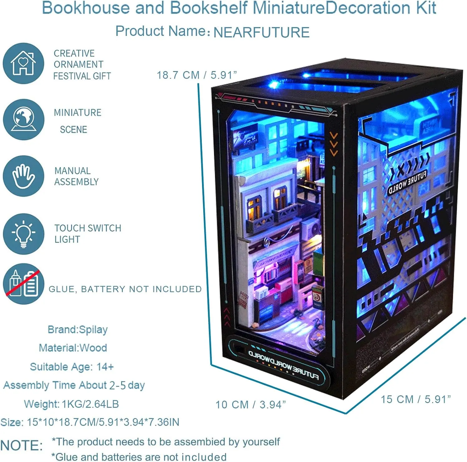 Spilay DIY Book Nook Kit, DIY Dollhouse Booknook Bookshelf Insert Decor Alley, Bookends Model Build-Creativity Kit with LED Light for Teens and Adults Birthday TC36
