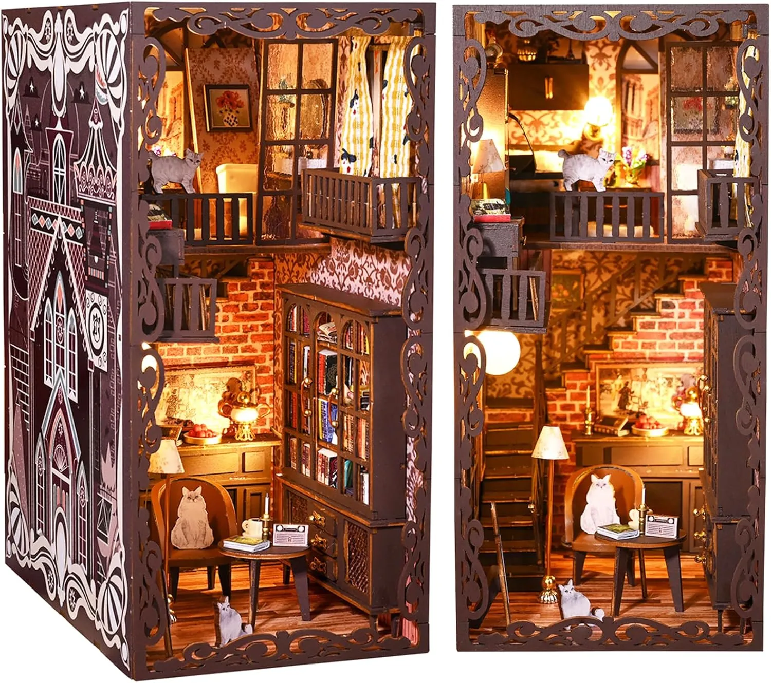 Spilay DIY Book Nook Kit, DIY Dollhouse Booknook Bookshelf Insert Decor Alley, Bookends Model Build-Creativity Kit with Music Box & LED for Teens and Adults Birthday ZWSL13