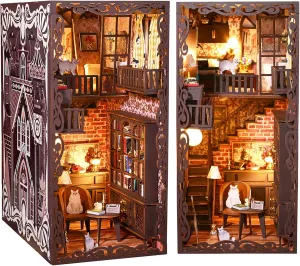 Spilay DIY Book Nook Kit, DIY Dollhouse Booknook Bookshelf Insert Decor Alley, Bookends Model Build-Creativity Kit with Music Box & LED for Teens and Adults Birthday ZWSL13