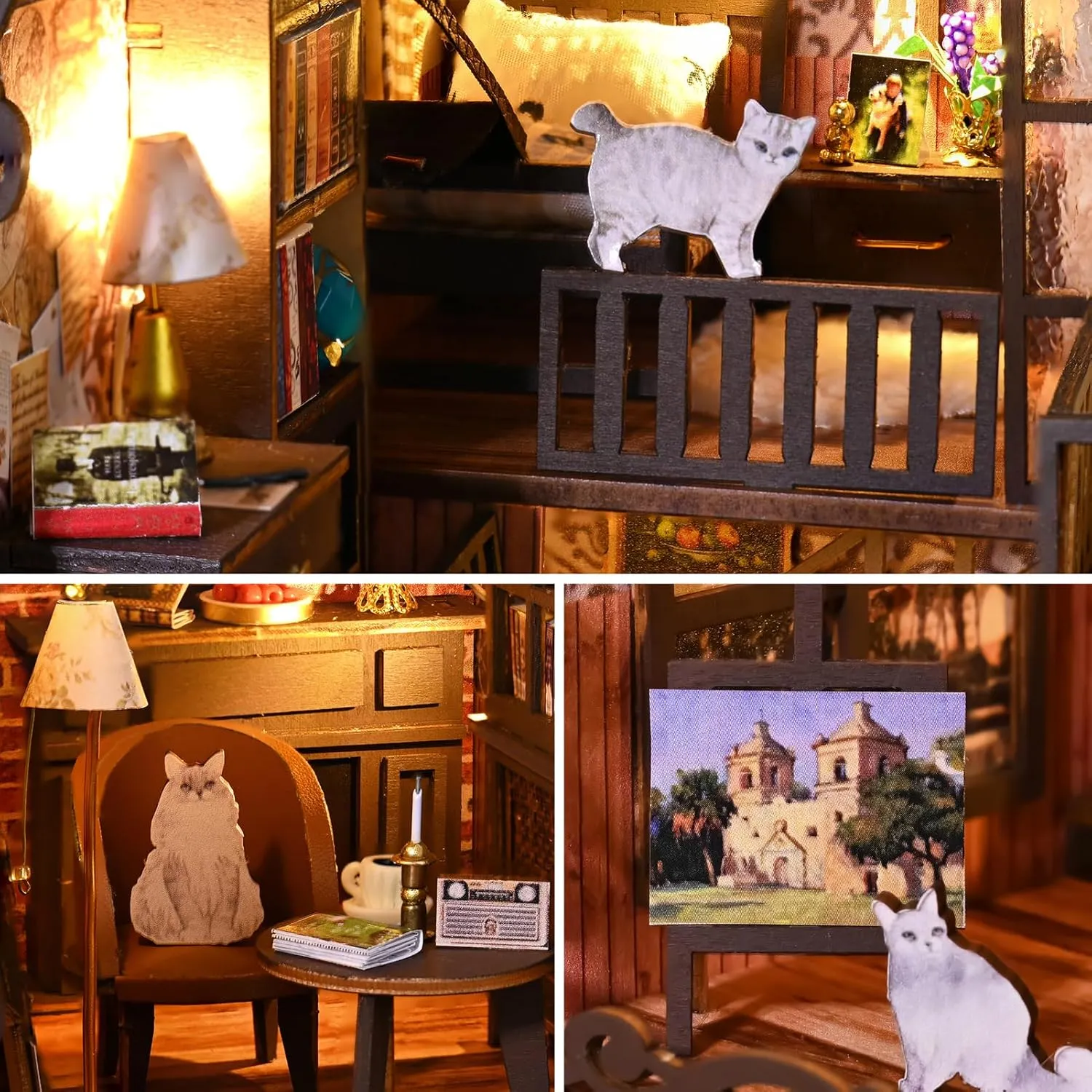 Spilay DIY Book Nook Kit, DIY Dollhouse Booknook Bookshelf Insert Decor Alley, Bookends Model Build-Creativity Kit with Music Box & LED for Teens and Adults Birthday ZWSL13