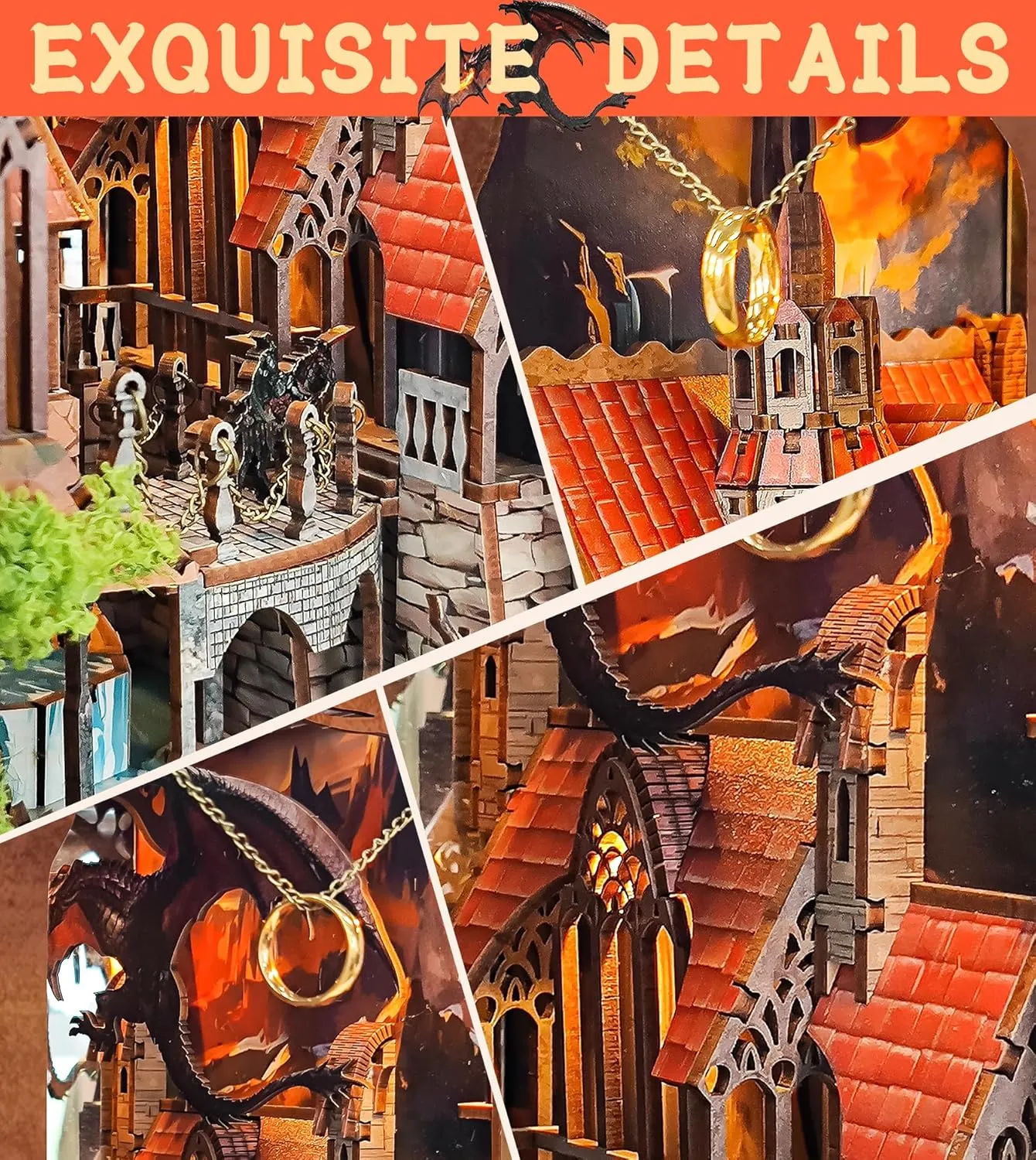 Spilay DIY Book Nook Kit,DIY Dollhouse Booknook Bookshelf Insert Decor Alley,Bookends Model Build kit with LED Light,Handmade Crafts Gifts for Birthday Christmas and Valentine's Day（SQ32）
