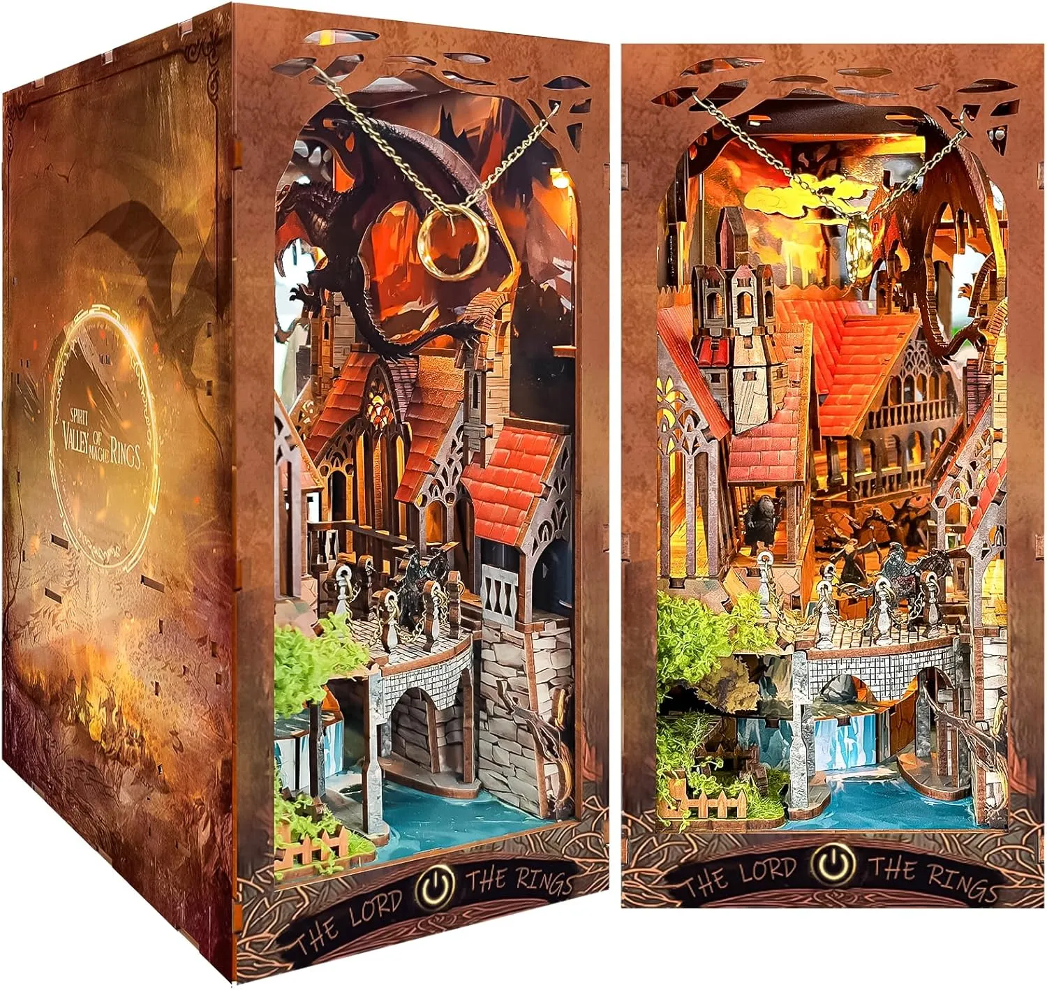 Spilay DIY Book Nook Kit,DIY Dollhouse Booknook Bookshelf Insert Decor Alley,Bookends Model Build kit with LED Light,Handmade Crafts Gifts for Birthday Christmas and Valentine's Day（SQ32）