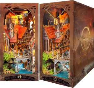 Spilay DIY Book Nook Kit,DIY Dollhouse Booknook Bookshelf Insert Decor Alley,Bookends Model Build kit with LED Light,Handmade Crafts Gifts for Birthday Christmas and Valentine's Day（SQ32）