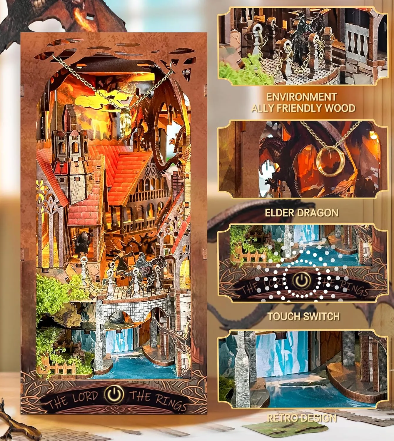 Spilay DIY Book Nook Kit,DIY Dollhouse Booknook Bookshelf Insert Decor Alley,Bookends Model Build kit with LED Light,Handmade Crafts Gifts for Birthday Christmas and Valentine's Day（SQ32）