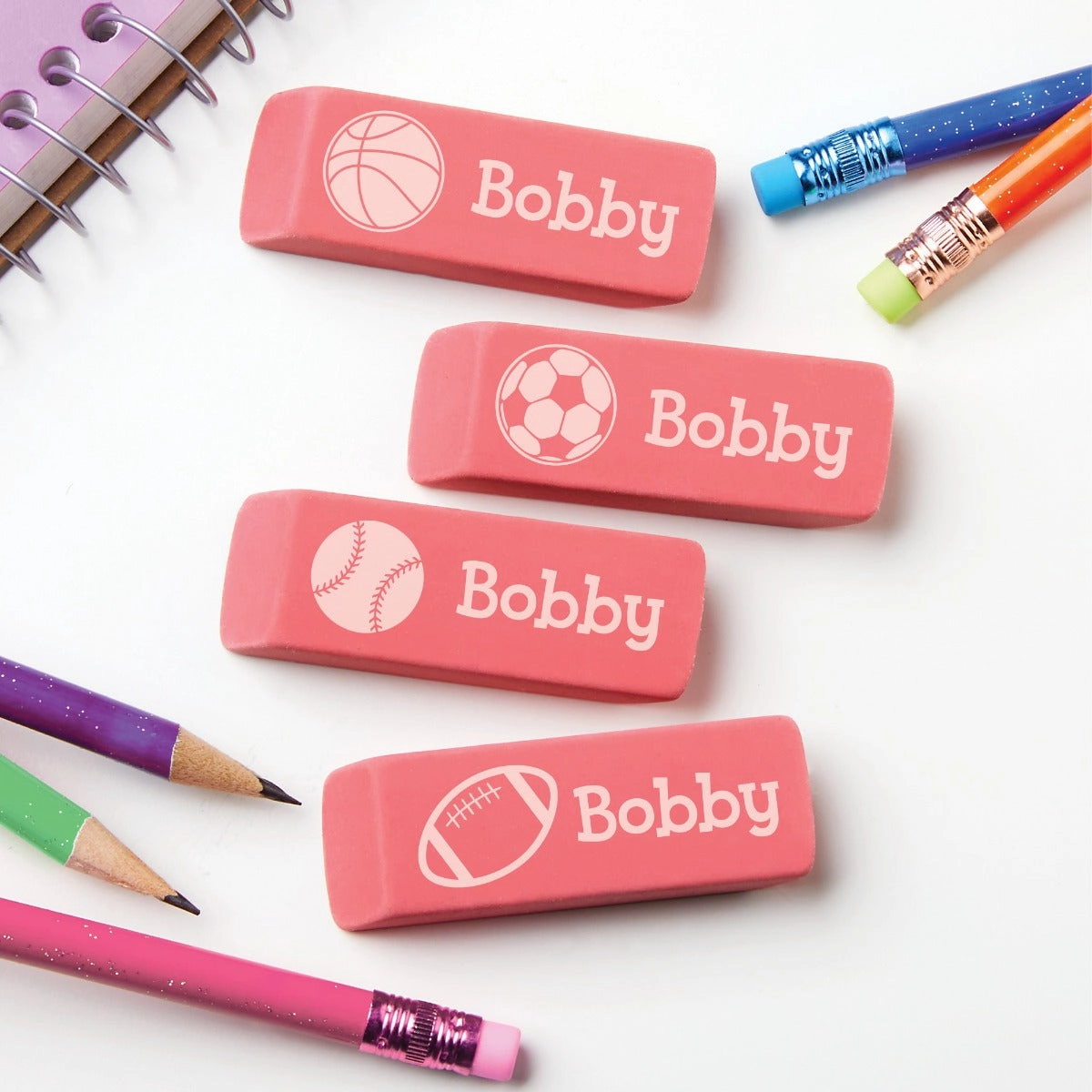 Sport Balls Personalized Pink Eraser - Set of 4