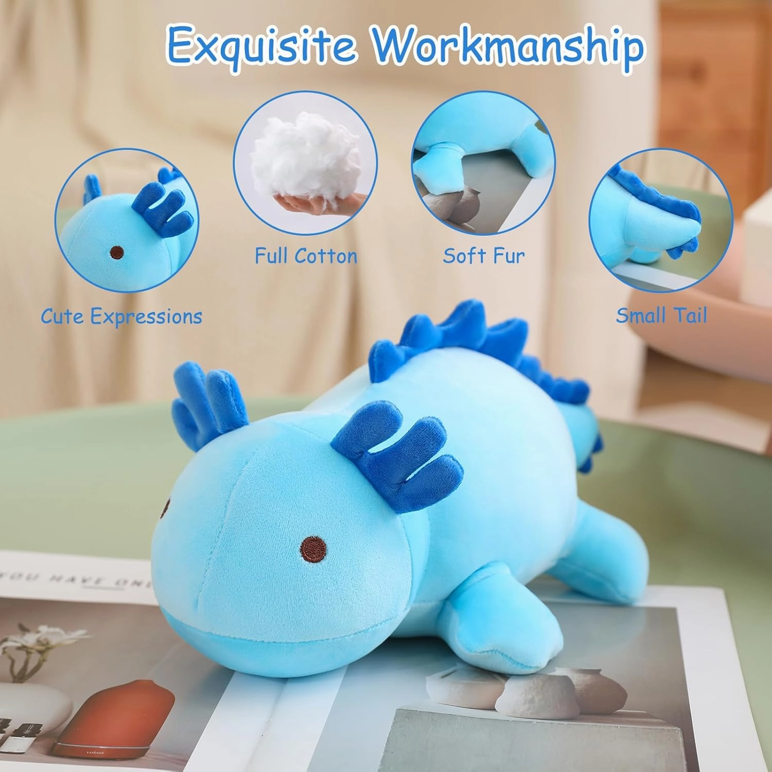 SQEQE Weighted Axolotl Plush Toy, Blue Axolotl Stuffed Animals Cute Plush Pillow, Kawaii Weighted Stuffed Animals Gifts for Girls & Boys Blue 9.8 Inch, 0.8 Lbs