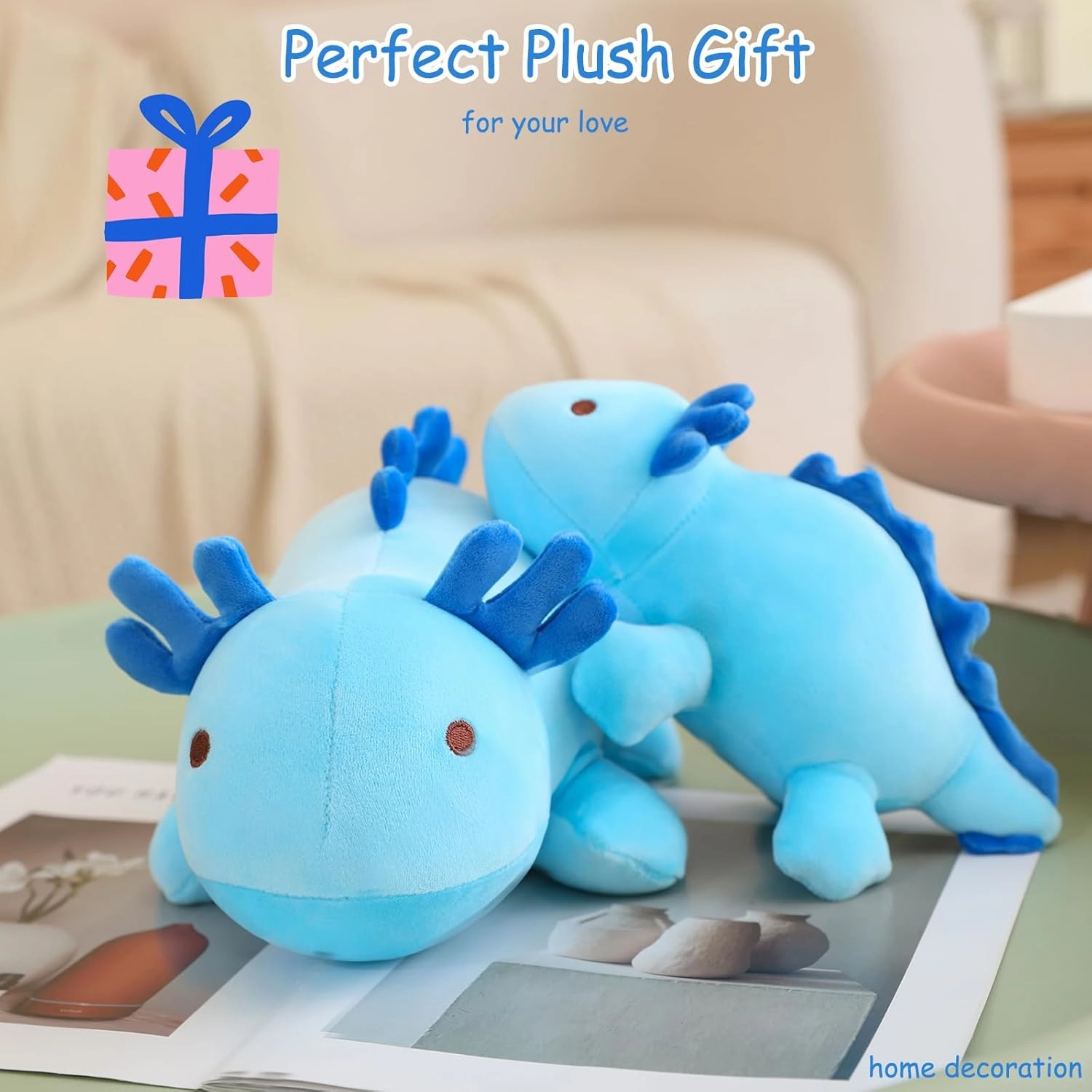SQEQE Weighted Axolotl Plush Toy, Blue Axolotl Stuffed Animals Cute Plush Pillow, Kawaii Weighted Stuffed Animals Gifts for Girls & Boys Blue 9.8 Inch, 0.8 Lbs