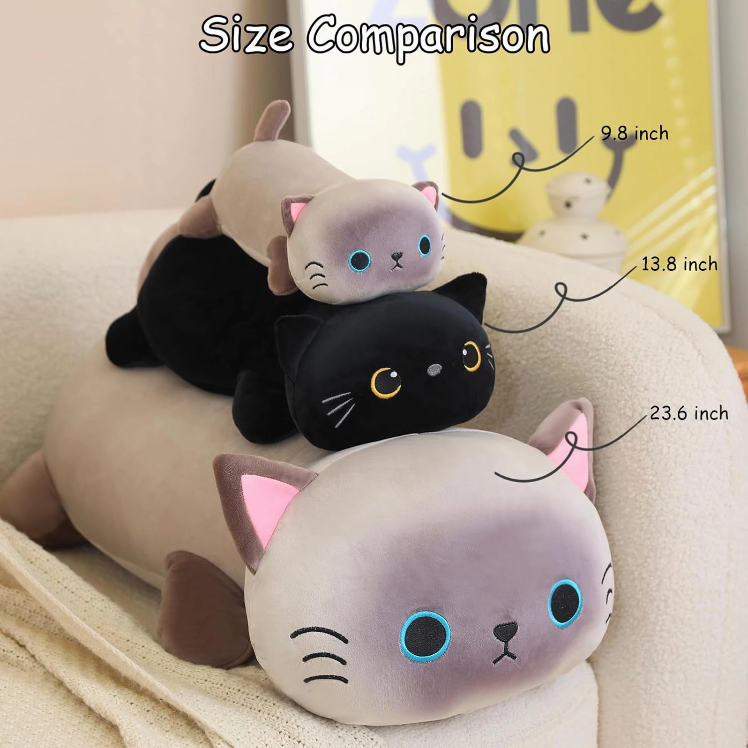 SQEQE Weighted Black Cat Plush, Weighted Black Cat Stuffed Animal, Cute Plushies Soft Pillow Toy Gift for Kids Adults 9.8 Inch, 0.8 Lbs