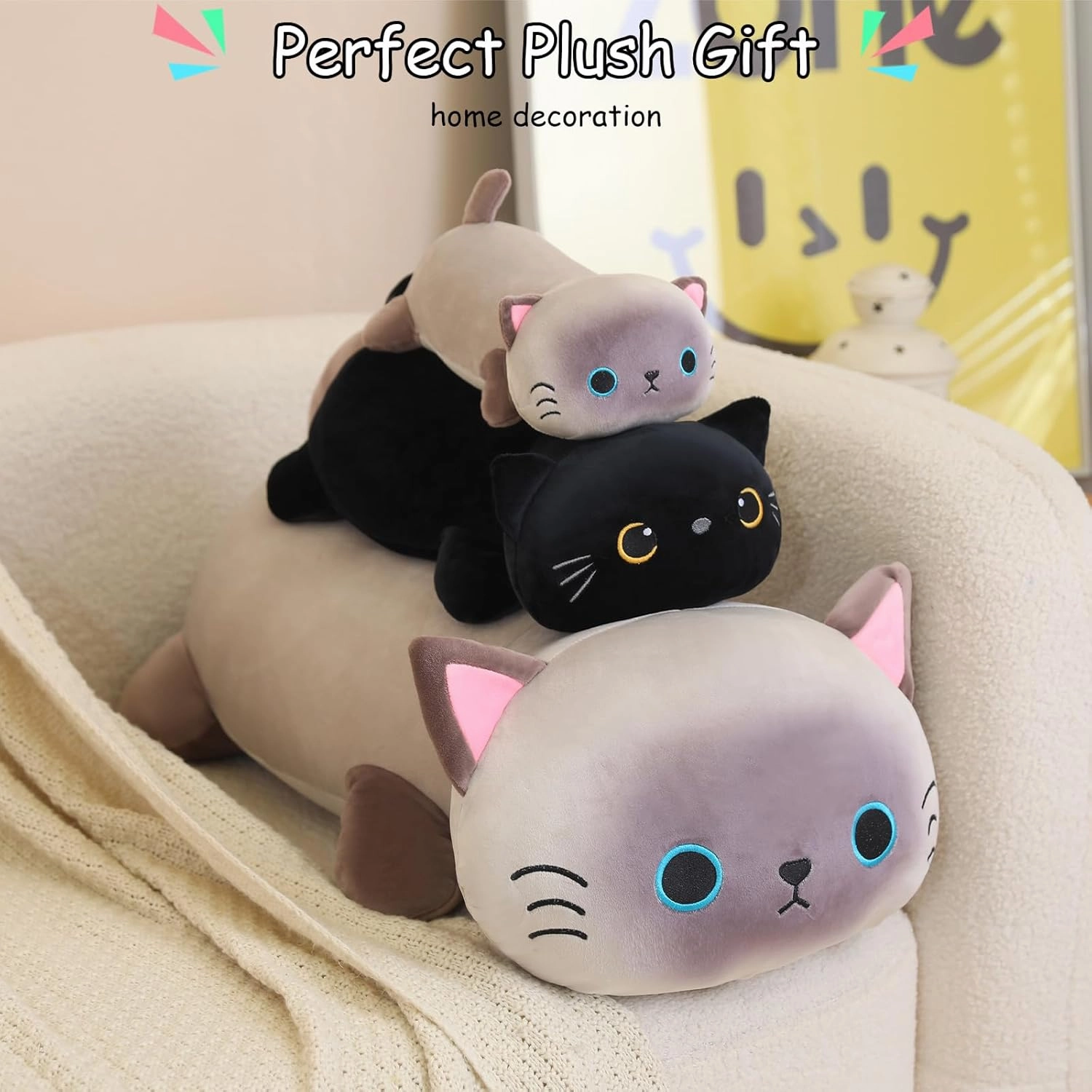 SQEQE Weighted Siamese Cat Plush, Weighted Siamese Cat Stuffed Animal, Cute Plushies Soft Pillow Toy Gift for Kids Adults 13.8 Inch, 1.6 Lbs