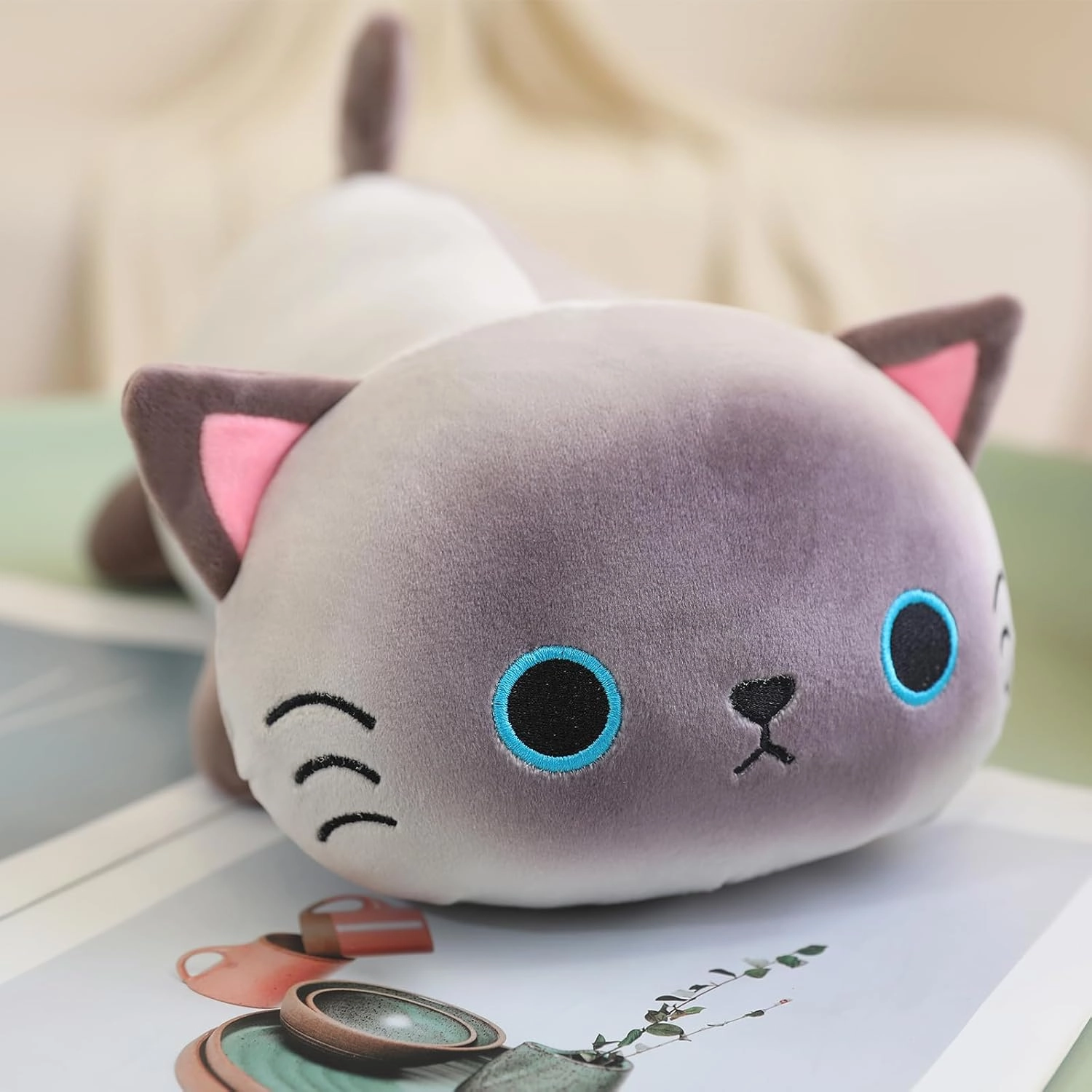 SQEQE Weighted Siamese Cat Plush, Weighted Siamese Cat Stuffed Animal, Cute Plushies Soft Pillow Toy Gift for Kids Adults 13.8 Inch, 1.6 Lbs
