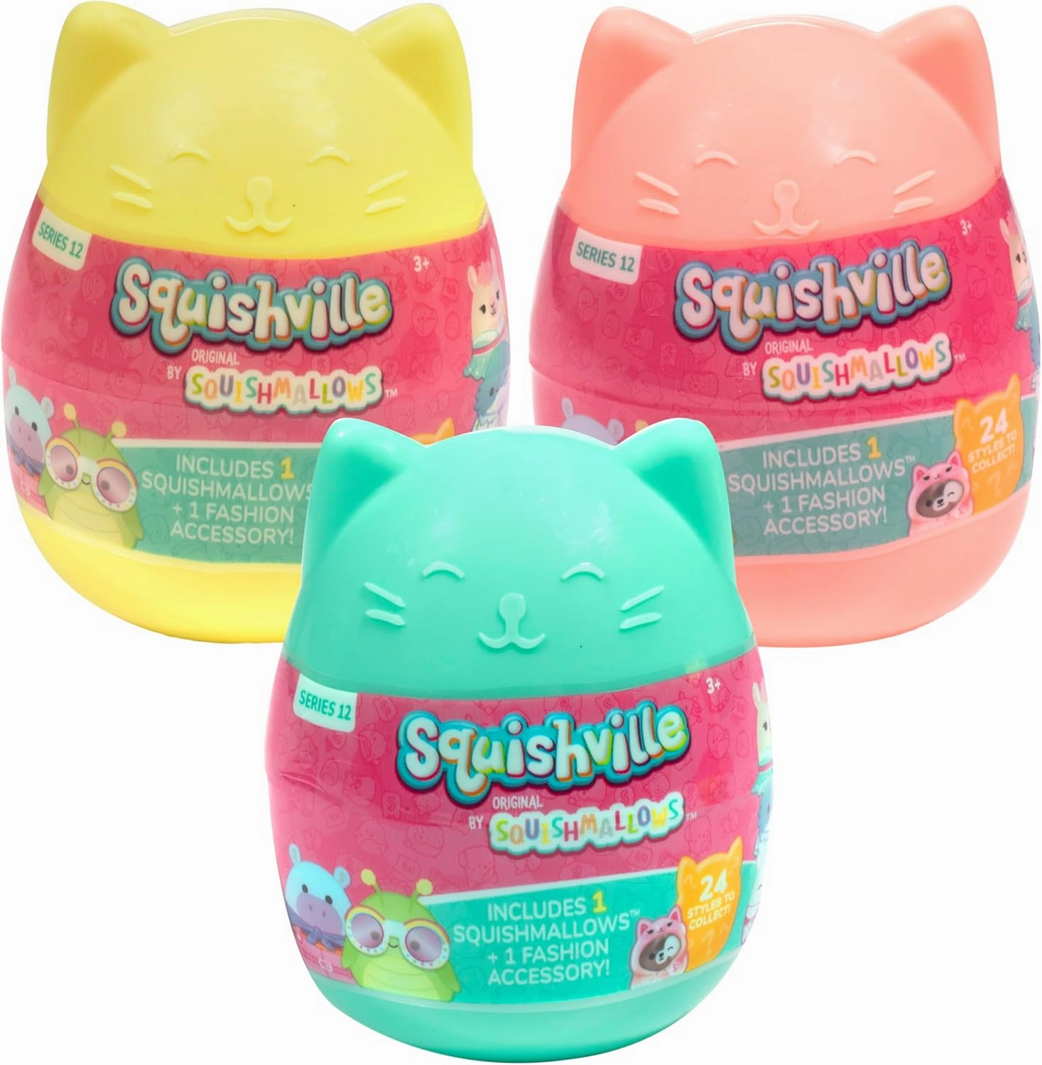 Squishmallows Squishville Series 12 Mini Mystery Plush (3 Pack) Official Jazwares Plush - Collectible Soft & Squishy Blind Capsules - Styles May Vary - Gift for Boys, Girls & Kids