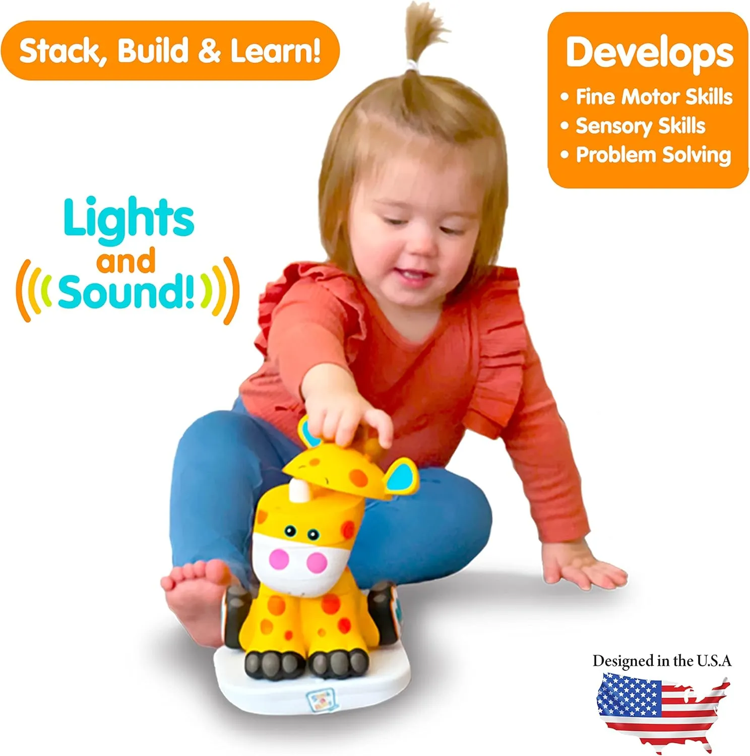 Stack-a-Roos Baby Giraffe by Salus Brands - Animal Stacking Toy, Educational Early Learning Toy for Infants Babies Toddlers, Age 12  Months - Great Baby Gifts, STEM