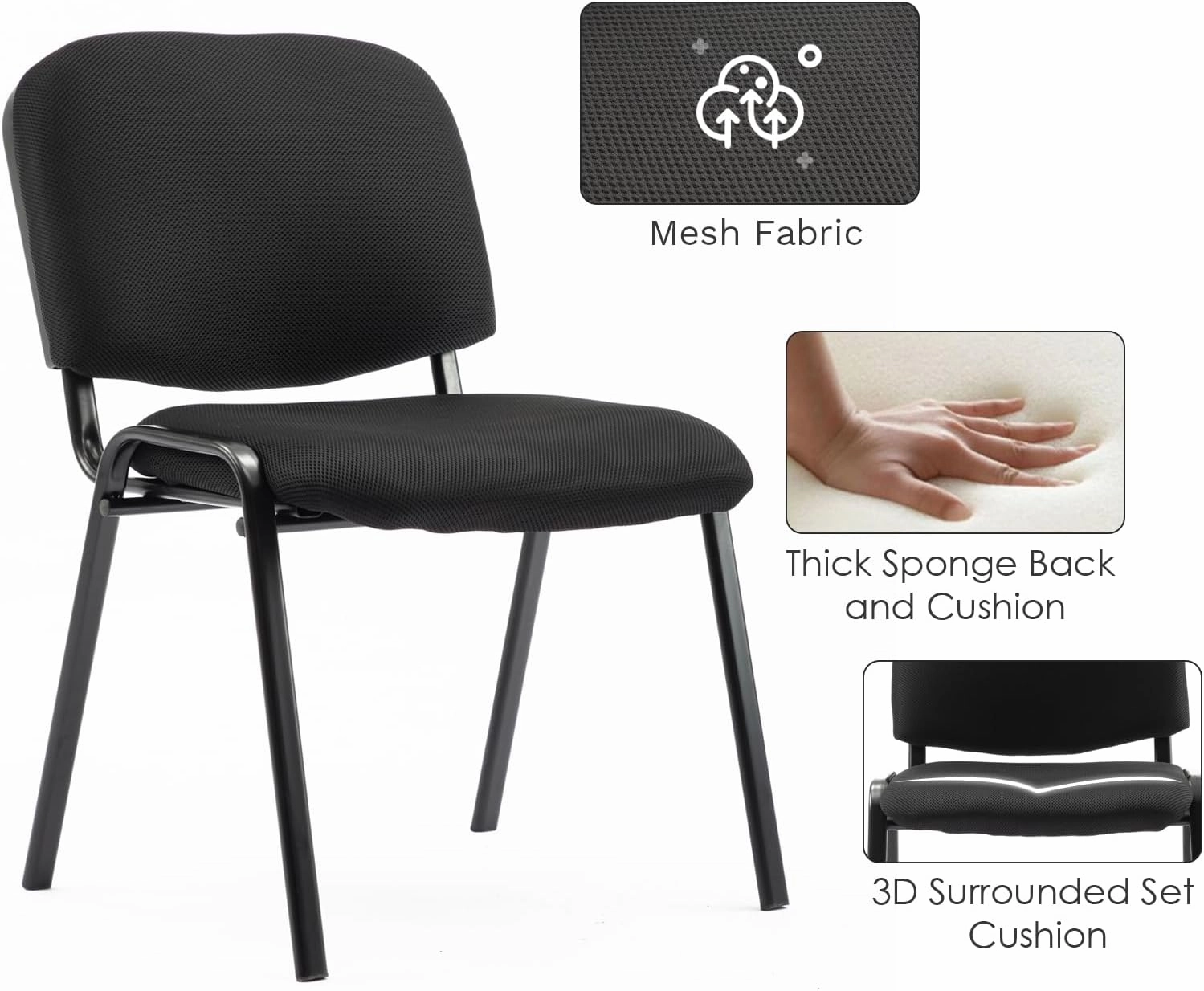 Stackable Waiting Room Chairs Set of 10 Modern Conference Room Chairs Office Guest Chair Side Reception Chair for Breakroom/Lobby/Events/Church/School/Hall/Hotel,Black,Mesh