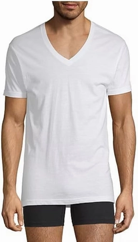 Stafford Mens V-Neck T-Shirts | Tall/Ex Tall Tagless Undershirts | 4 Pack (Extra Large/Extra Tall) White