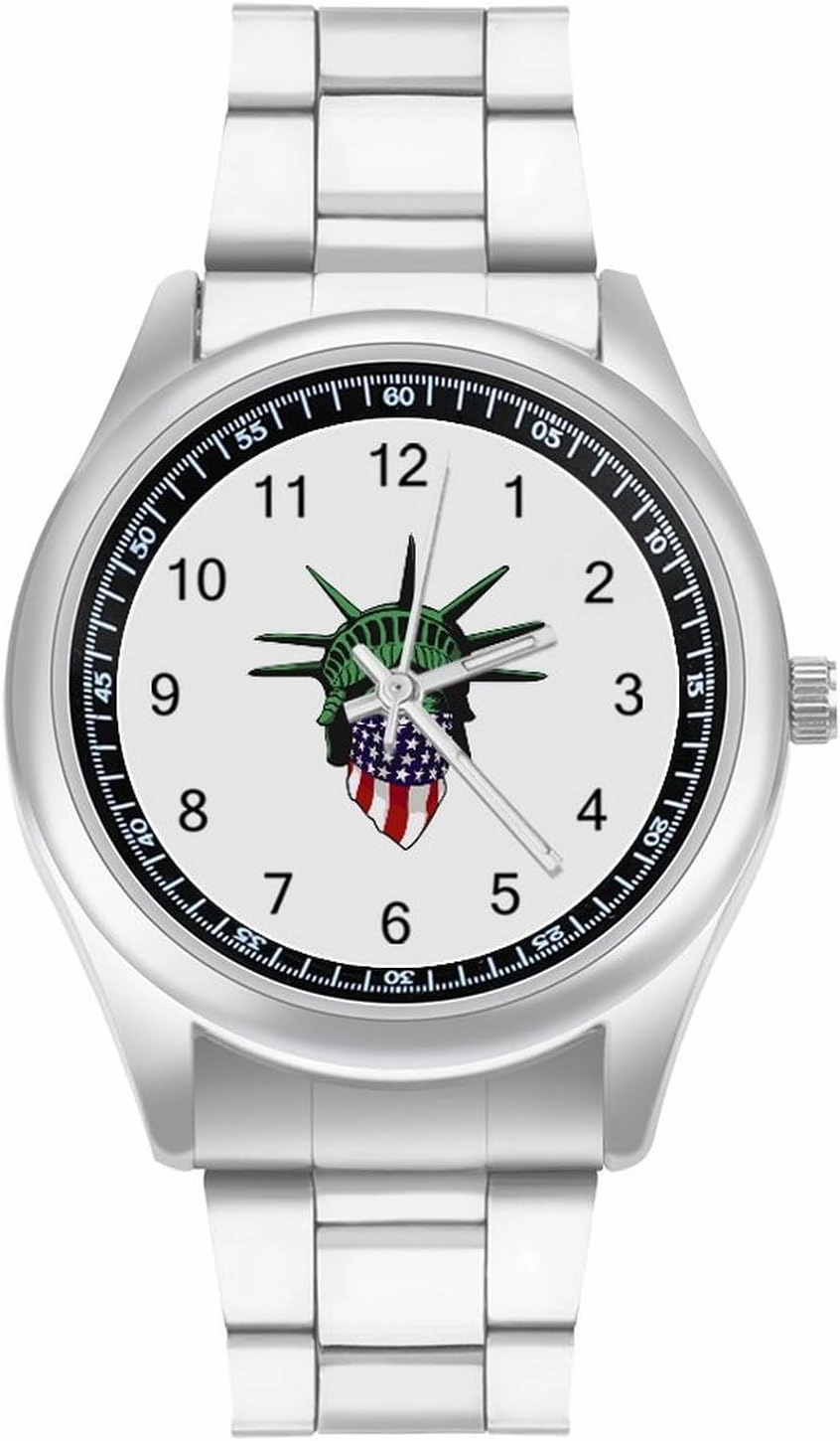 Statue of Liberty USA Casual Wrist Watches for Men Classic Business Dress Watch Big Face for Work Gym