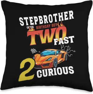 Stepbrother Of The Two Years Old Birthday Boy Racing Car Throw Pillow