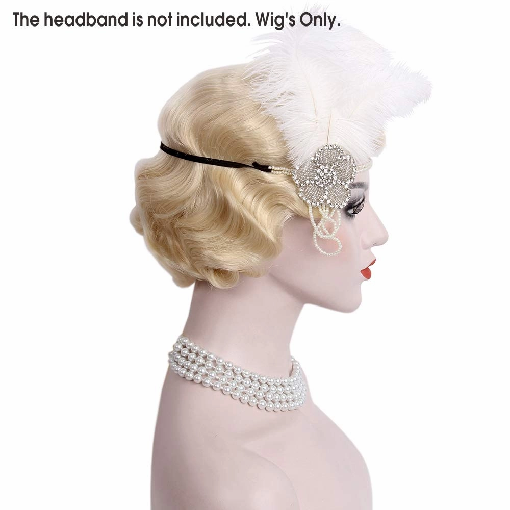 STfantasy 20S Finger Wave Wig Flapper Curly Synthetic Hair for Women 1920s Cosplay Costume Halloween Party Daily Everyday Wear (Blonde)