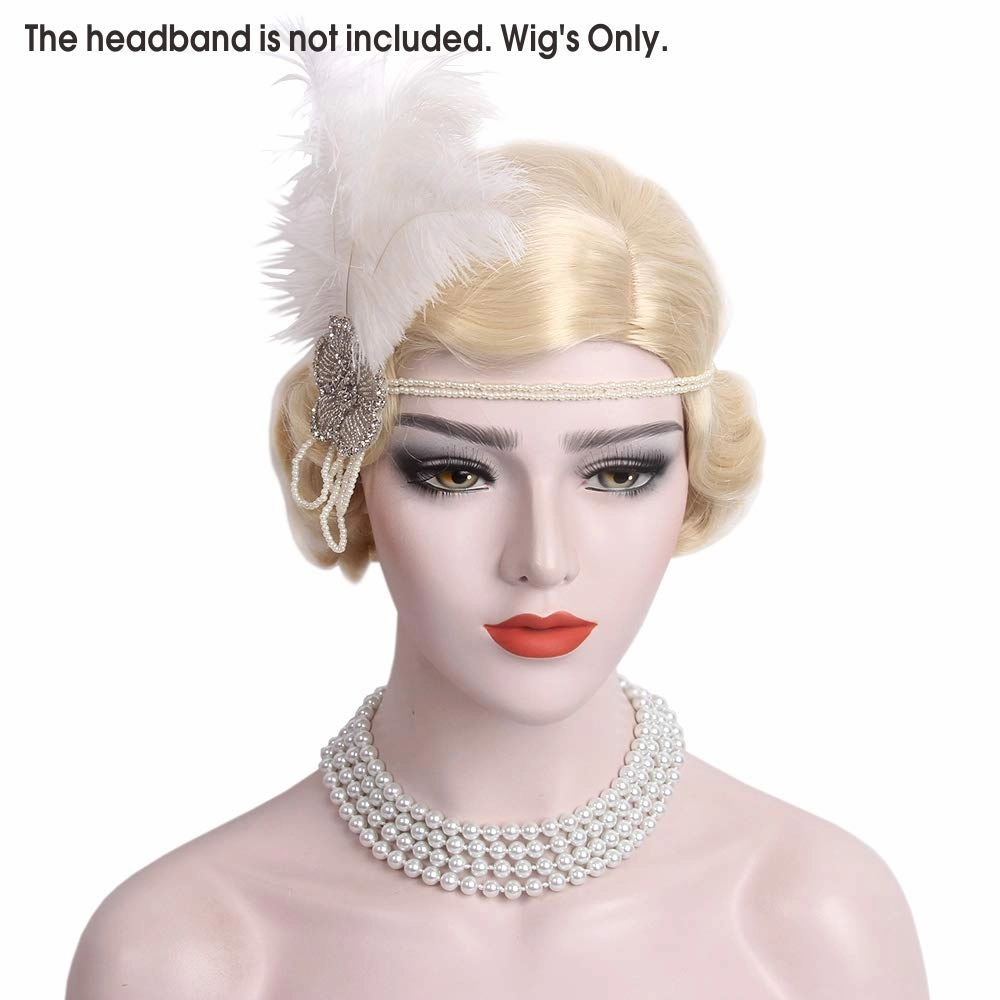 STfantasy 20S Finger Wave Wig Flapper Curly Synthetic Hair for Women 1920s Cosplay Costume Halloween Party Daily Everyday Wear (Blonde)