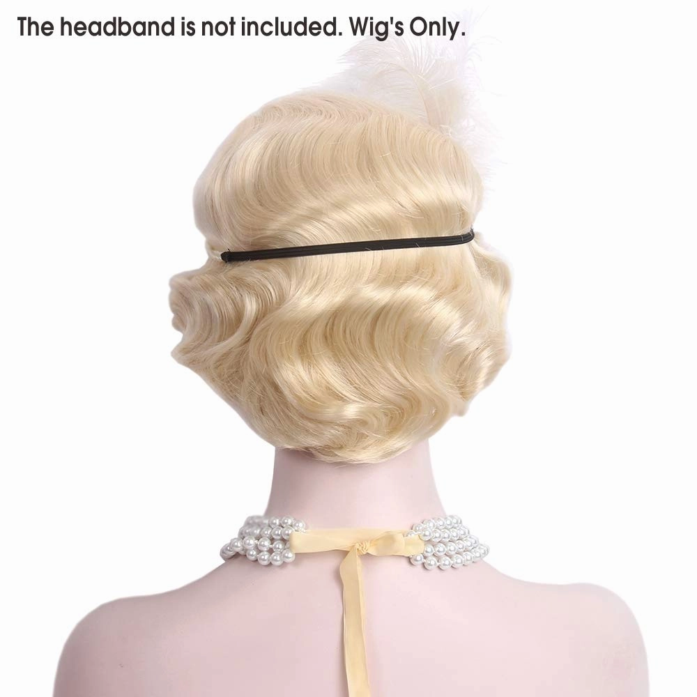 STfantasy 20S Finger Wave Wig Flapper Curly Synthetic Hair for Women 1920s Cosplay Costume Halloween Party Daily Everyday Wear (Blonde)