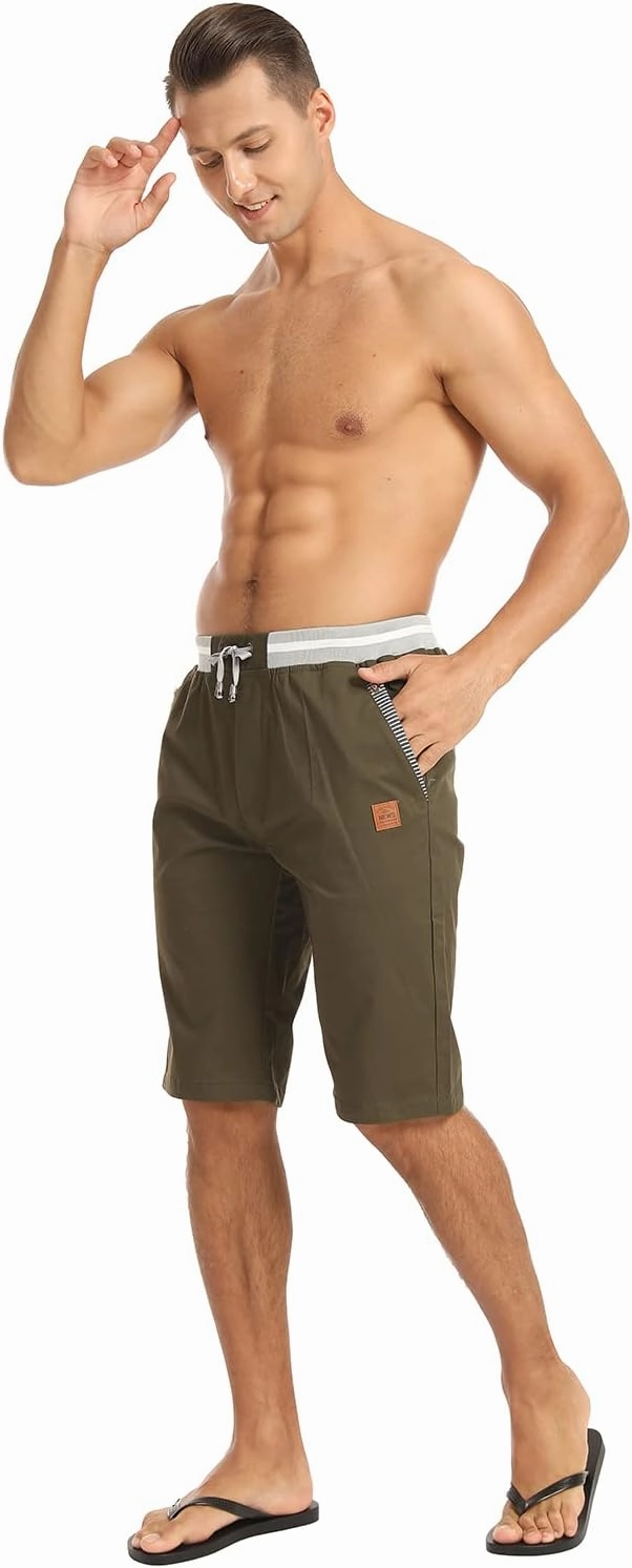 STICKON Men's Shorts Casual Classic Fit Drawstring Summer Beach Shorts with Elastic Waist and Pockets