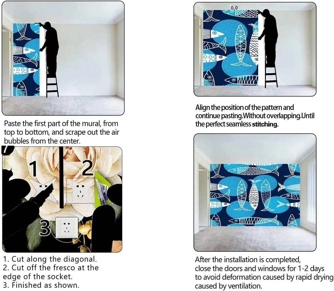 Sticky Wallpaper Cute Fish Customize Self Adhesive Contact Paper Dollhouse Extra Wide (W) 78.7Inch X(H) 59Inch