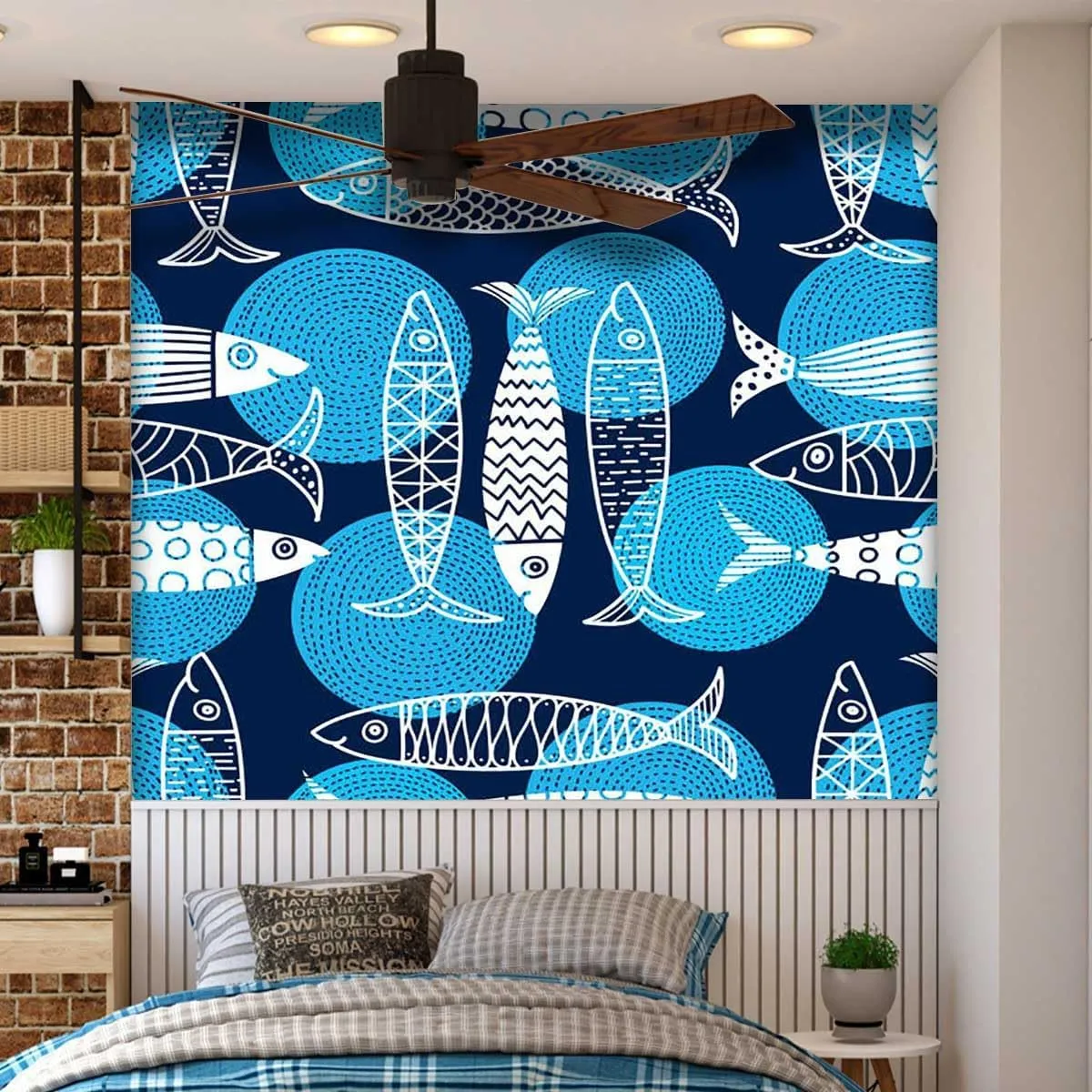 Sticky Wallpaper Cute Fish Customize Self Adhesive Contact Paper Dollhouse Extra Wide (W) 78.7Inch X(H) 59Inch
