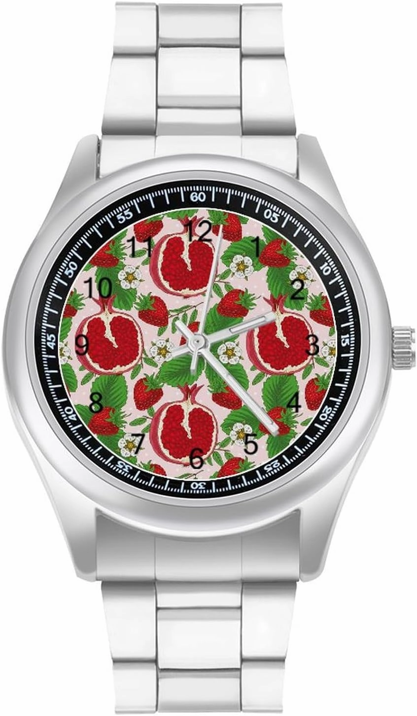 Strawberries Guava Flowers Casual Wrist Watches for Men Classic Business Dress Watch Big Face for Work Gym