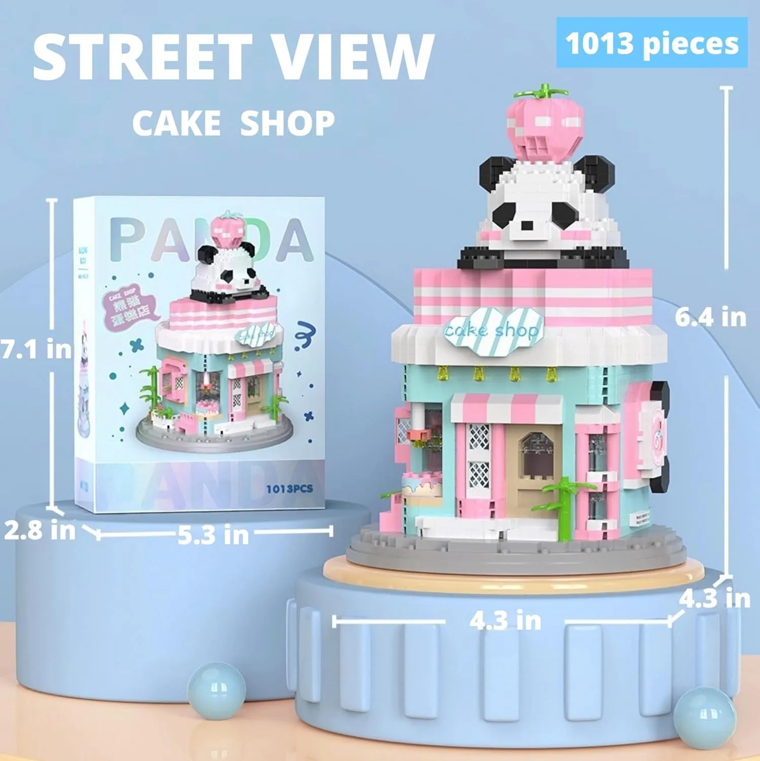 Street View Cake Shop Mini Building Blocks,1013 Pieces Cute Panda Animal Micro Building Sets,Simulation Architecture Construction Toy,Creative Gifts for Adults Boys Girls 12 