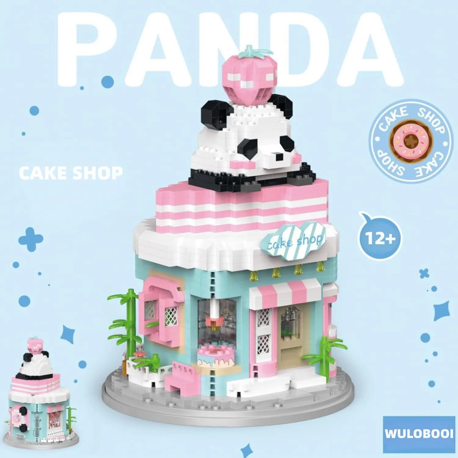 Street View Cake Shop Mini Building Blocks,1013 Pieces Cute Panda Animal Micro Building Sets,Simulation Architecture Construction Toy,Creative Gifts for Adults Boys Girls 12 
