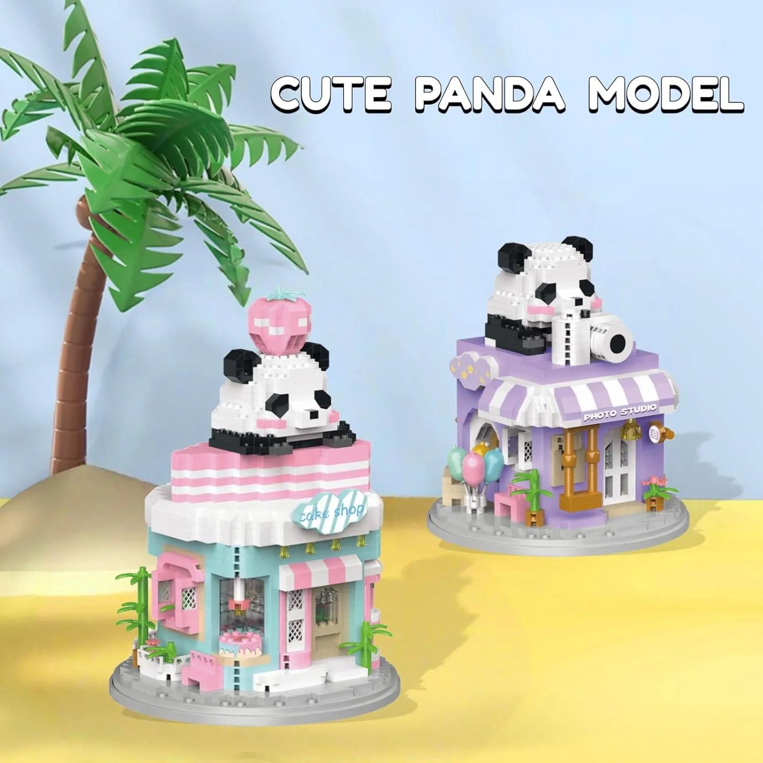 Street View Cake Shop Mini Building Blocks,1013 Pieces Cute Panda Animal Micro Building Sets,Simulation Architecture Construction Toy,Creative Gifts for Adults Boys Girls 12 