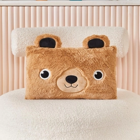 Stuffed Animal Lumbar Pillow, Super Soft Plush Cuddle Throw Pillow for Kids, Cute Bear Pillow, 10 x 16 Inches, Brown
