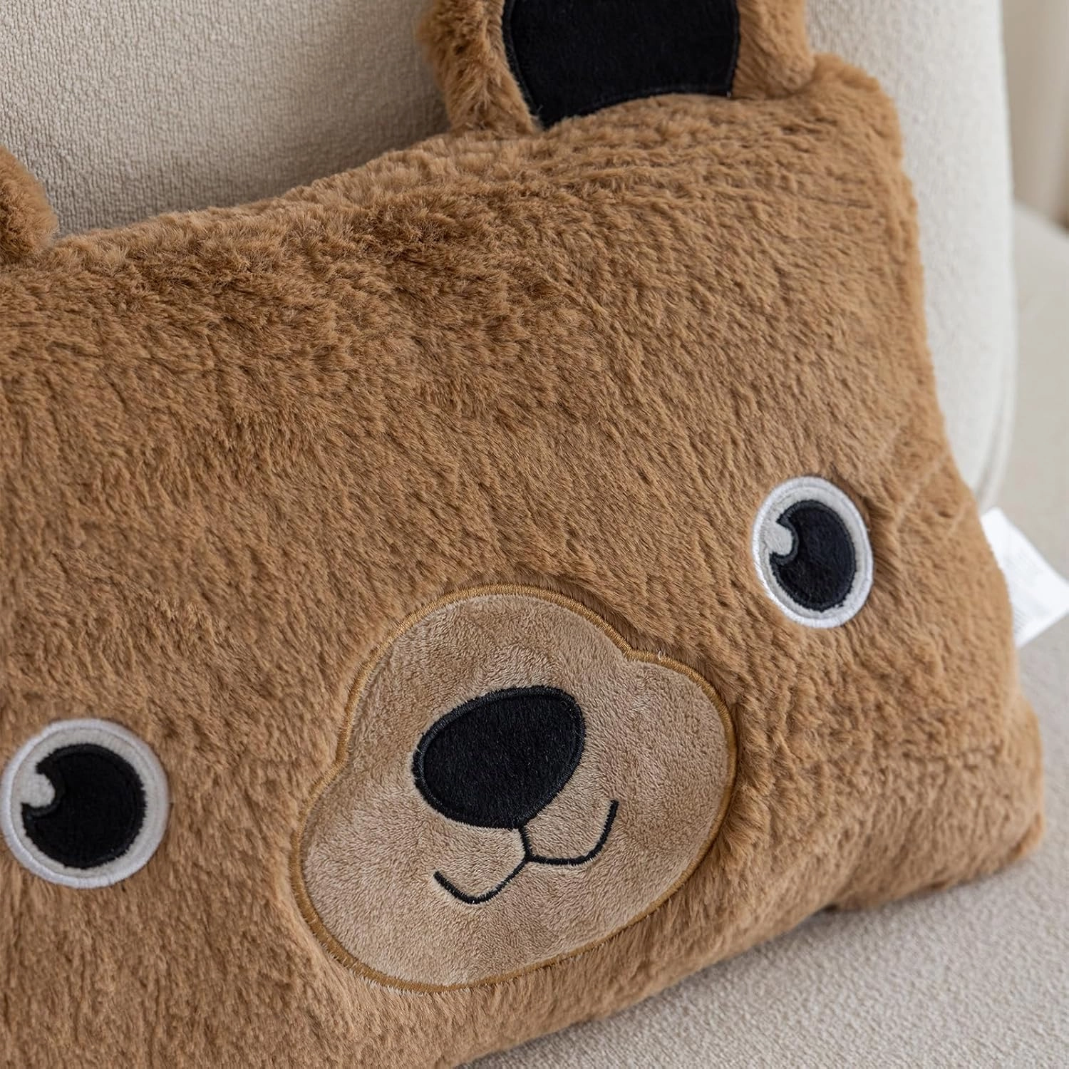 Stuffed Animal Lumbar Pillow, Super Soft Plush Cuddle Throw Pillow for Kids, Cute Bear Pillow, 10 x 16 Inches, Brown