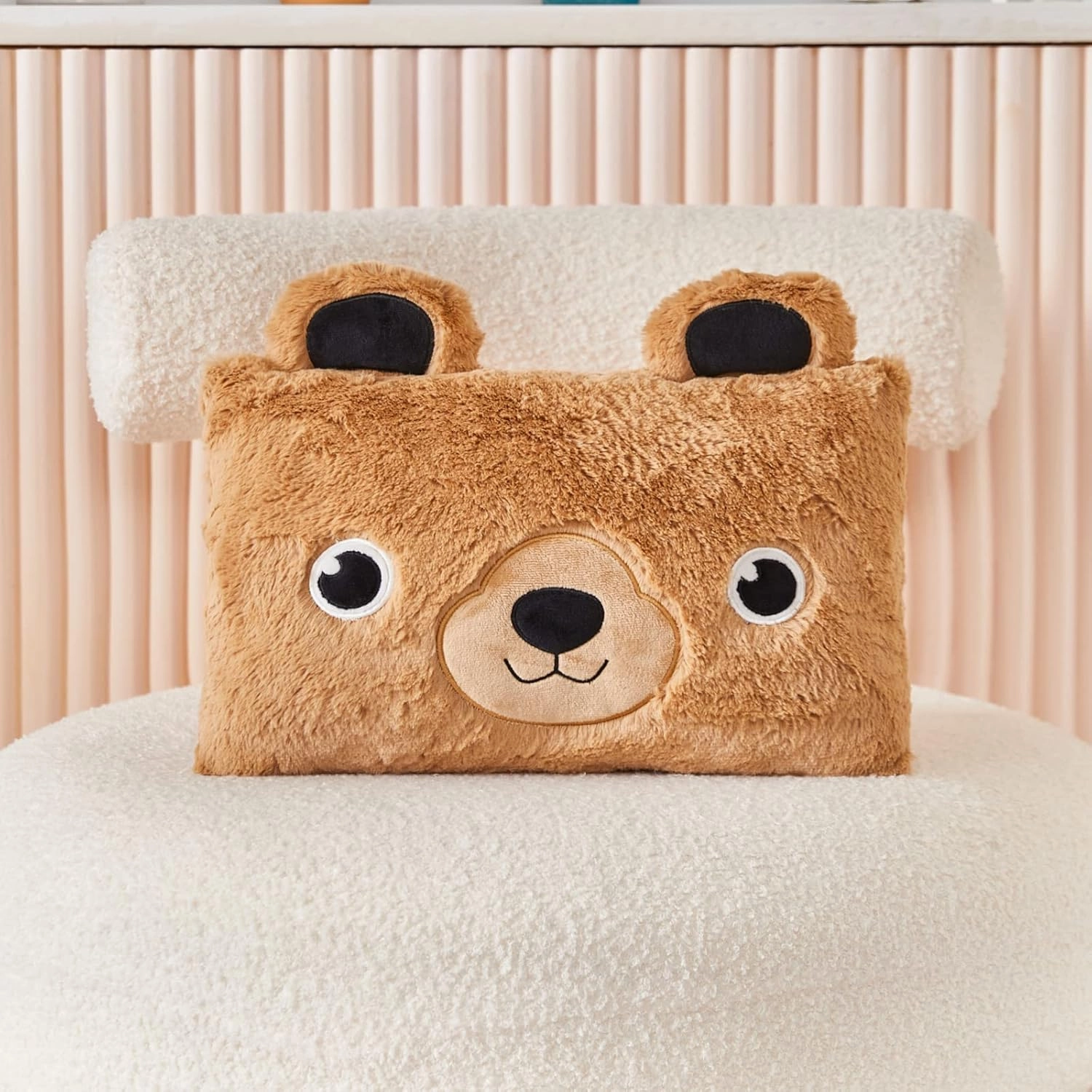 Stuffed Animal Lumbar Pillow, Super Soft Plush Cuddle Throw Pillow for Kids, Cute Bear Pillow, 10 x 16 Inches, Brown