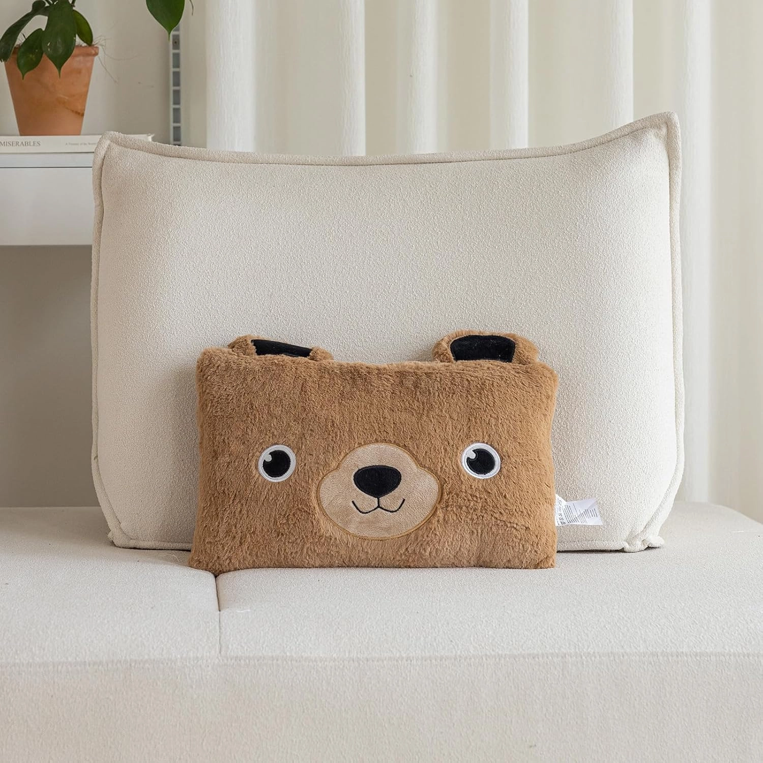 Stuffed Animal Lumbar Pillow, Super Soft Plush Cuddle Throw Pillow for Kids, Cute Bear Pillow, 10 x 16 Inches, Brown