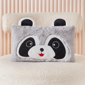 Stuffed Animal Lumbar Pillow, Super Soft Plush Cuddle Throw Pillow for Kids, Cute Racoon Pillow, 10 x 16 Inches, Grey