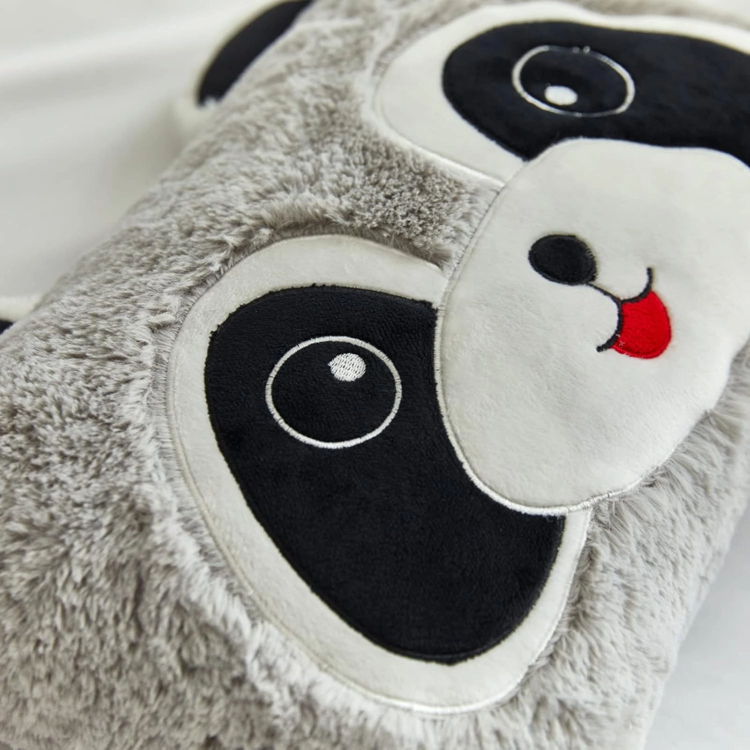 Stuffed Animal Lumbar Pillow, Super Soft Plush Cuddle Throw Pillow for Kids, Cute Racoon Pillow, 10 x 16 Inches, Grey