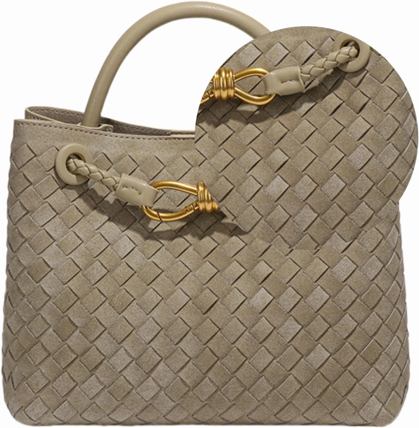 Suede Woven Tote Bag for Women, Top-handle Suede Woven Hobo Clutch Leather Crossbody Purse Shoulder Satchel Handbag