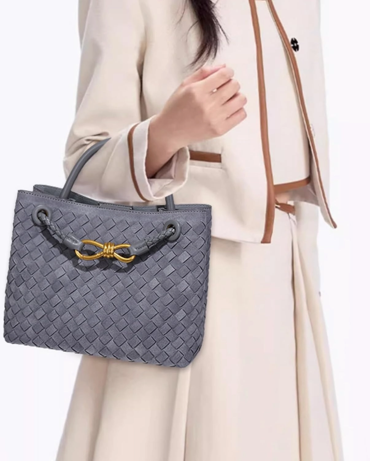Suede Woven Tote Bag for Women, Top-handle Suede Woven Hobo Clutch Leather Crossbody Purse Shoulder Satchel Handbag